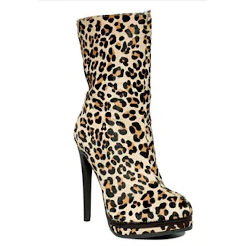 Kelsi Dagger Leopard Fur Platform High Heel Carlotta Boots Size 8